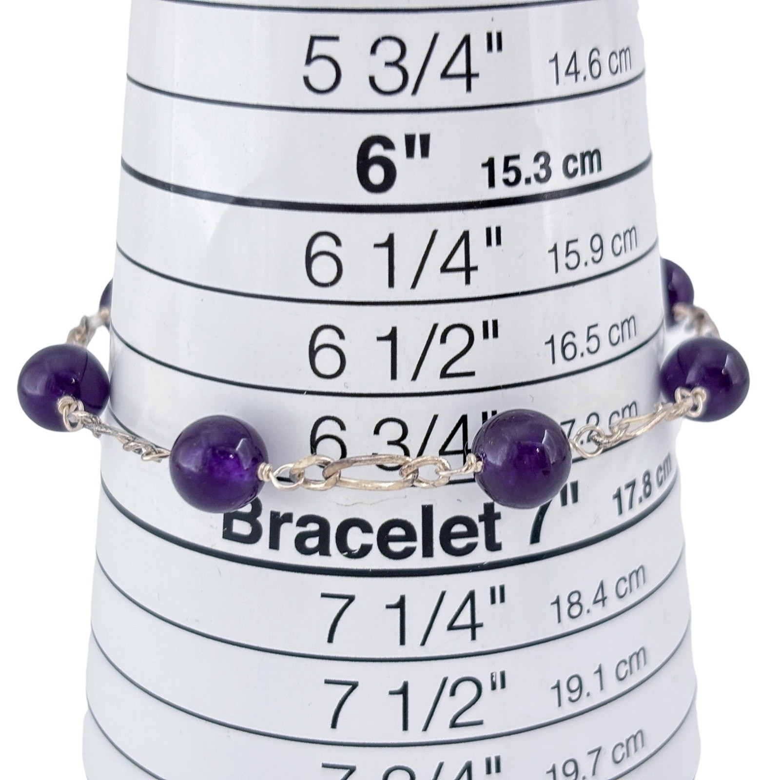 Vintage Sterling Silver 925 Amethyst Bead Bracelet 7.25″