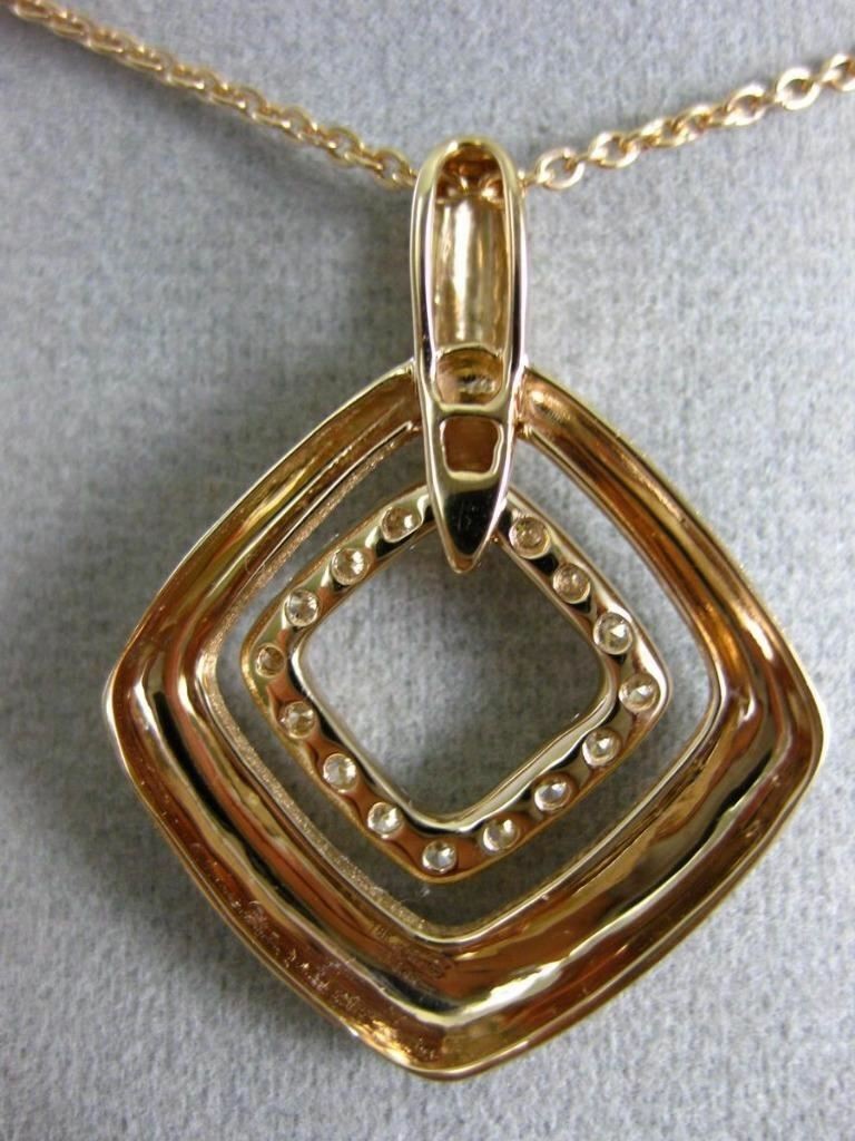 ESTATE LARGE .44CT DIAMOND 18K ROSE GOLD MATTE & SHINY DOUBLE SQUARE FUN PENDANT
