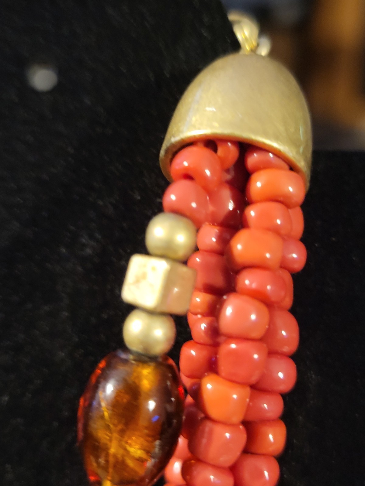 Vintage Lia Sophia Multi Strand Necklace Orange Carnelian Stone Statement