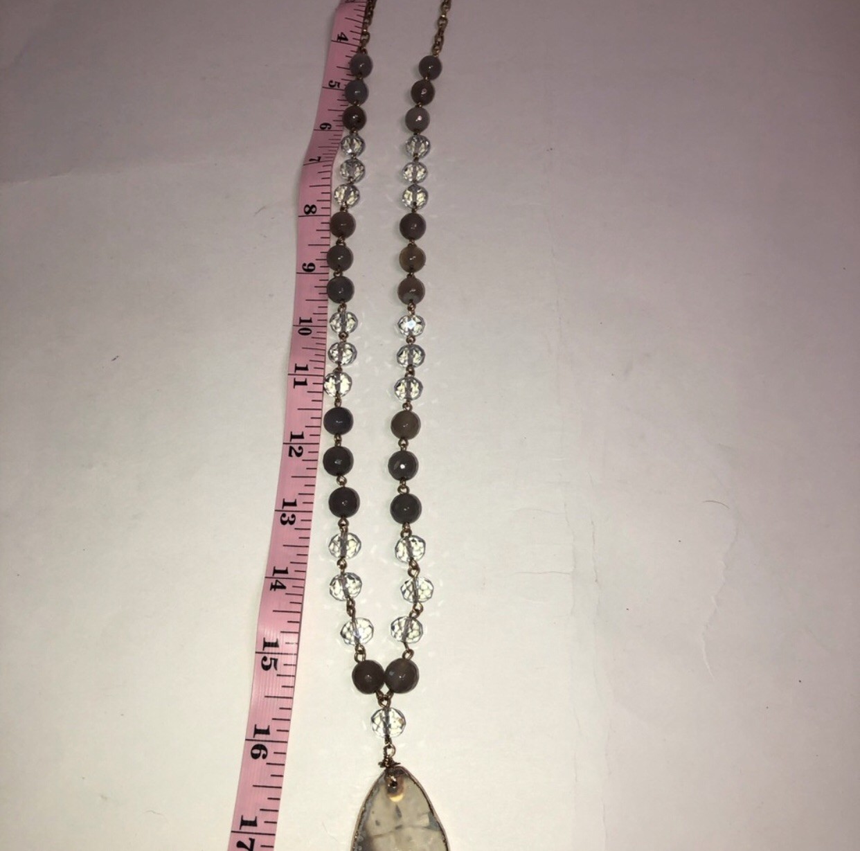Vintage Beaded Necklace With Geode Like Pendant Classic Boho Cottagecore Whimsy