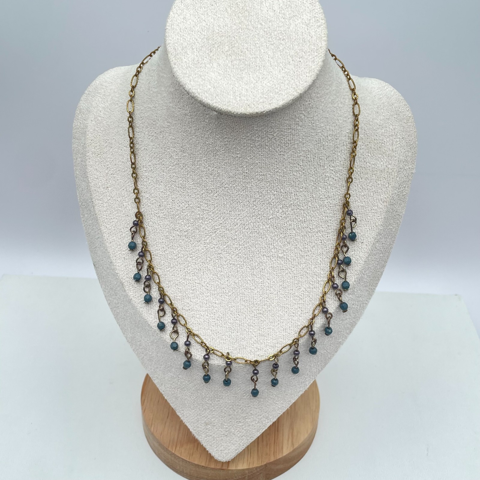 Vintage 90s Y2K Boho Gold Tone Fringe Bib Necklace Beaded Statement Necklace