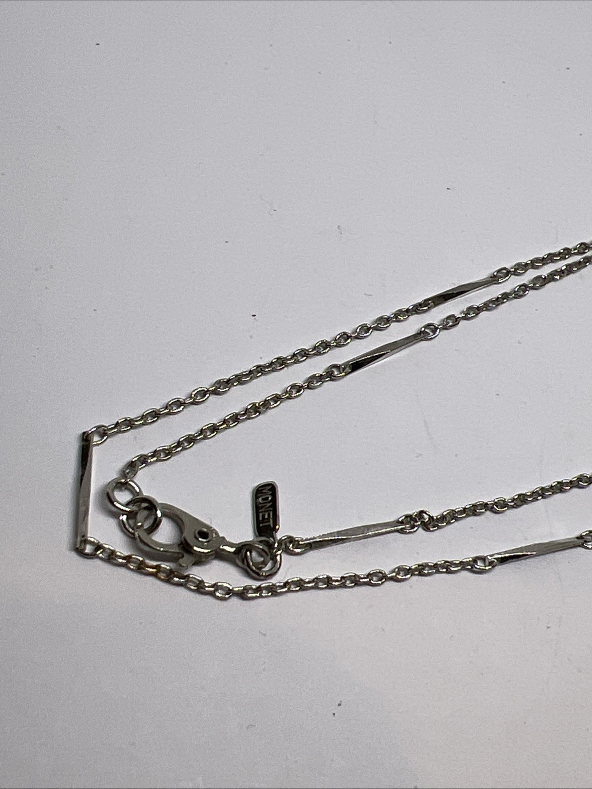 Vintage Monet Silver Tone Minimalist Bar Link Long Chain 30” Necklace
