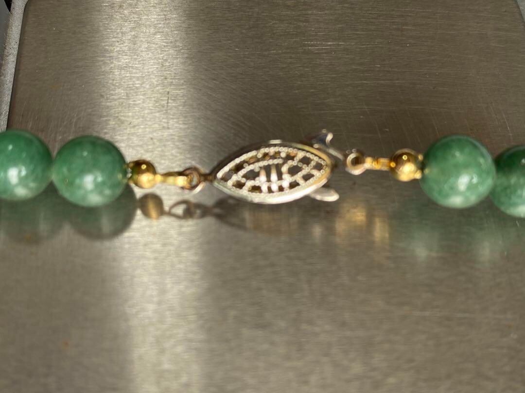 Vintage Jade Necklace 8.4mm Ball Deep Green L:15.7 in 38.7g Gorgeous Power Japan