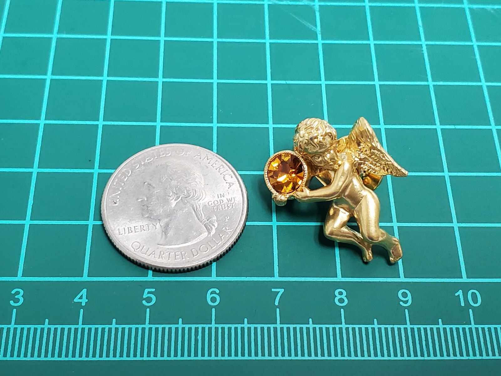 Vintage 1996 Avon Cherub Angel Lapel Pin Gold Tone Yellow November Birthstone