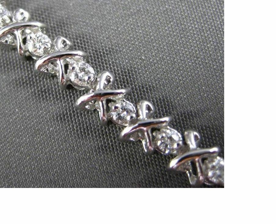 ESTATE 1.0CT DIAMOND 14KT WHITE GOLD 3D LOVE TENNIS BRACELET E/F VS/VVS #24202