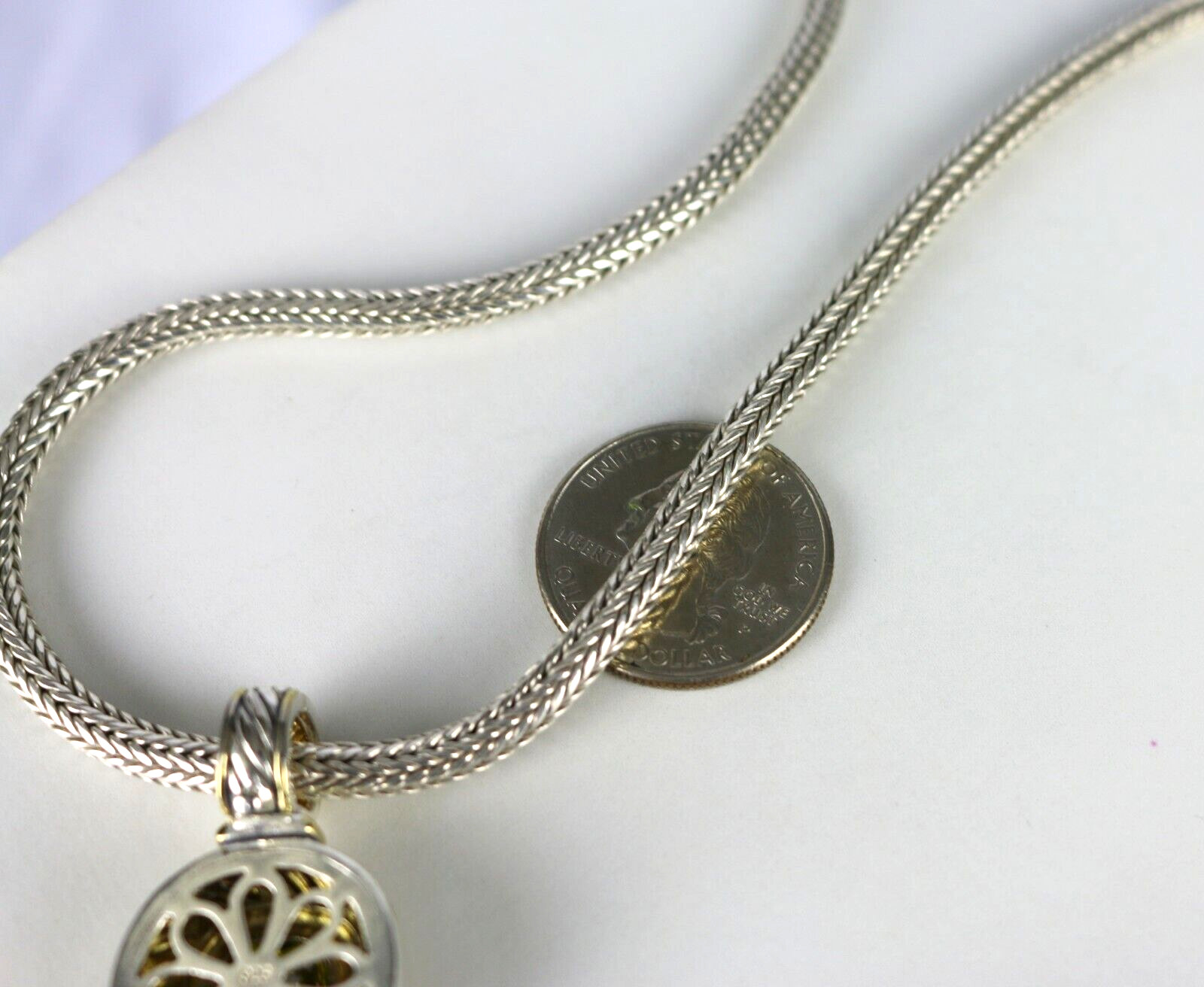 Vintage Sterling Silver 925 Spiga/ Wheat Chain w/ Green Peridot Pendant Necklace