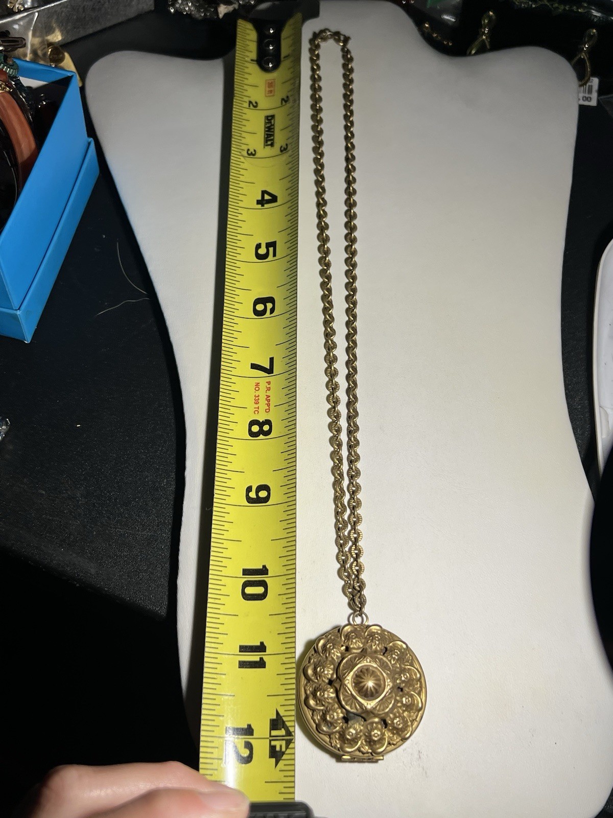 Antique Gold Tone Brass Round Locket Pendant Victorian Art Deco Necklace