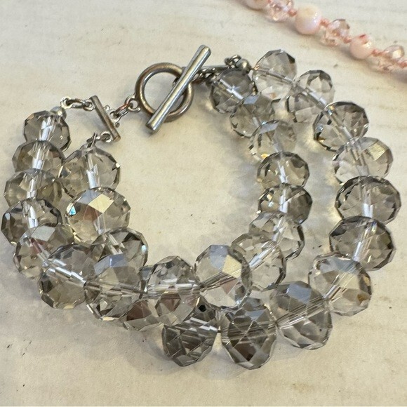 Lot of 4 Vintage Clear Crystal Cut Faceted Glass Bead Necklaces & Bracelets Set