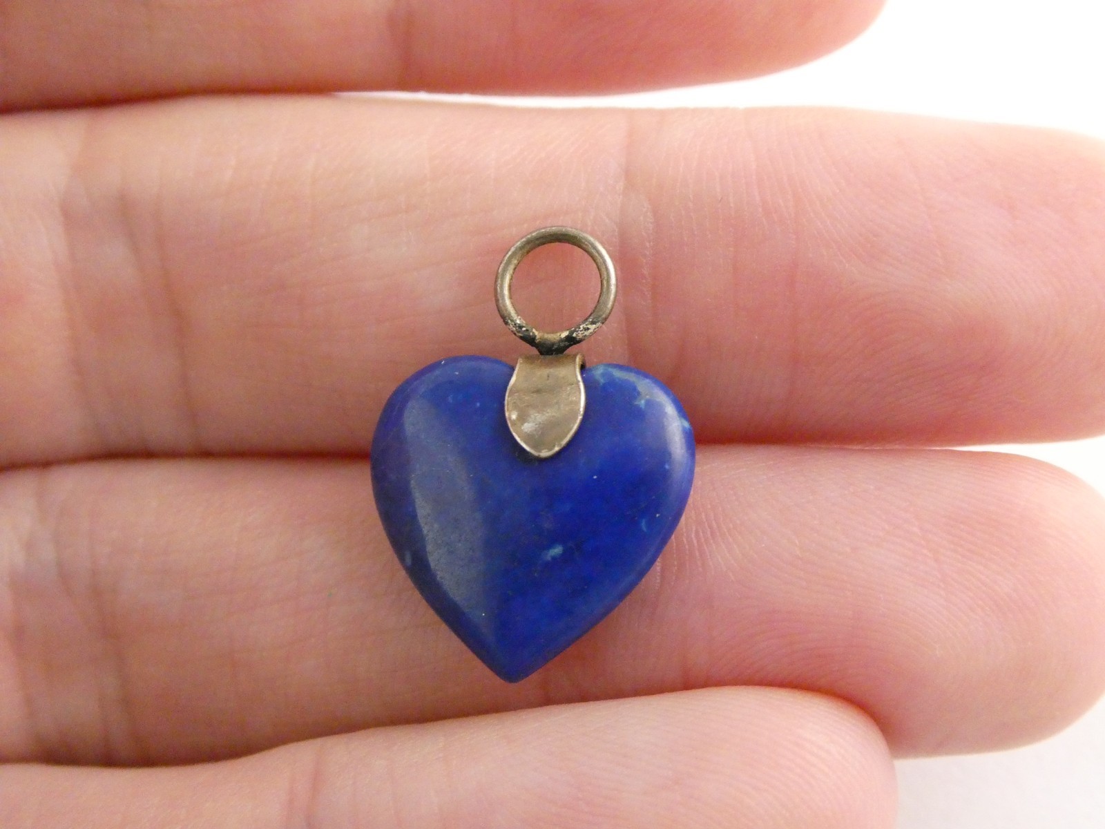 Sterling Silver Lapis Lazuli Heart Charm 1.9g NEEDS BAIL .75 Inch Length