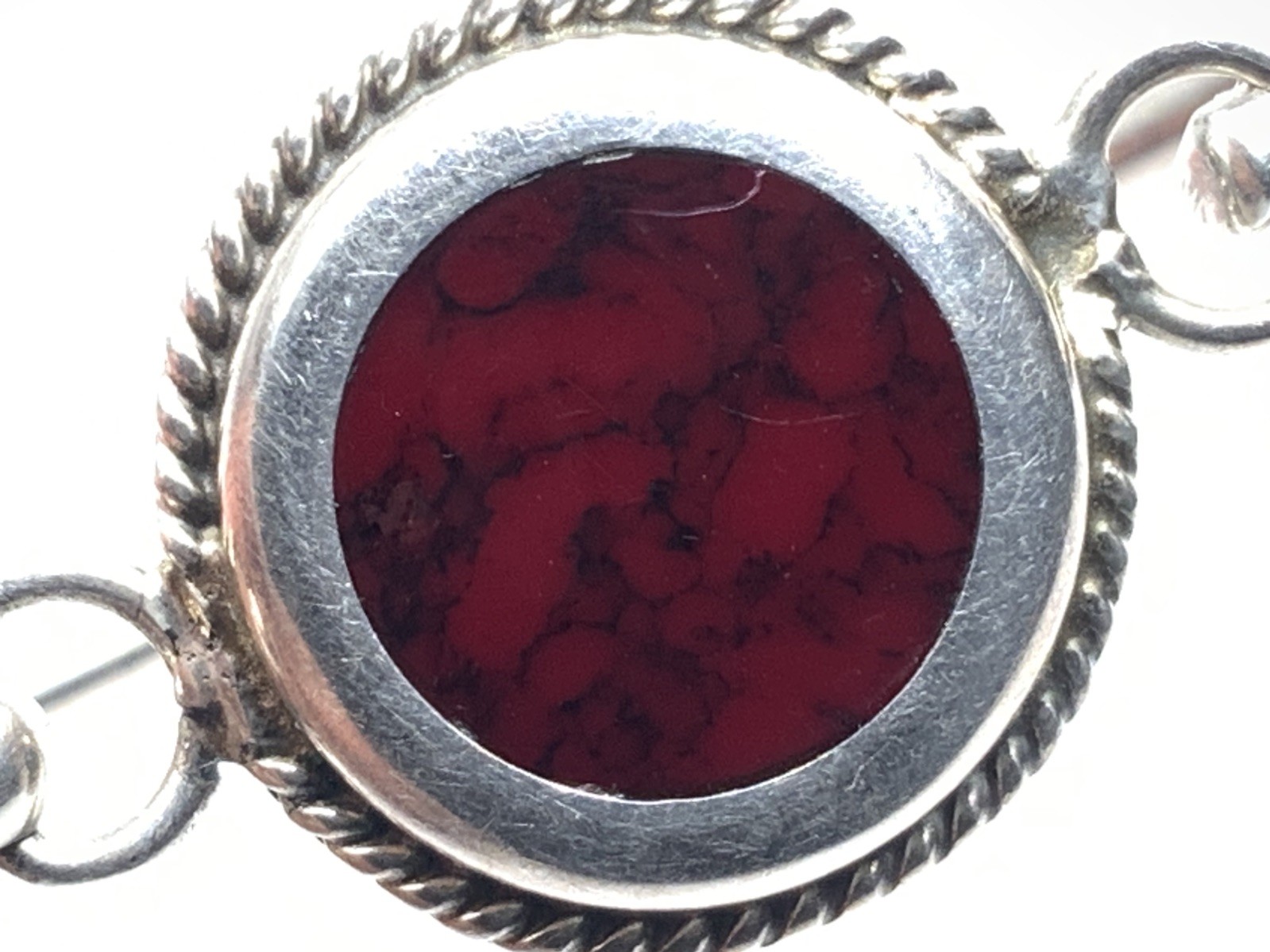 Southwest Mexico 925 Sterling Silver Red Jasper Bangle 7” Bracelet – 21.4g
