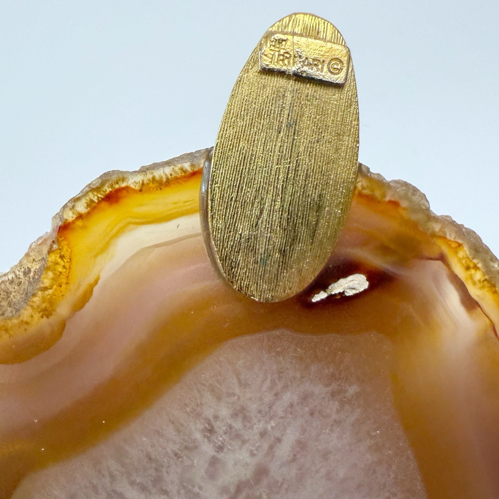 Vintage Crown Trifari Signed Geode Agate Slab Slice Goldtone Pendant