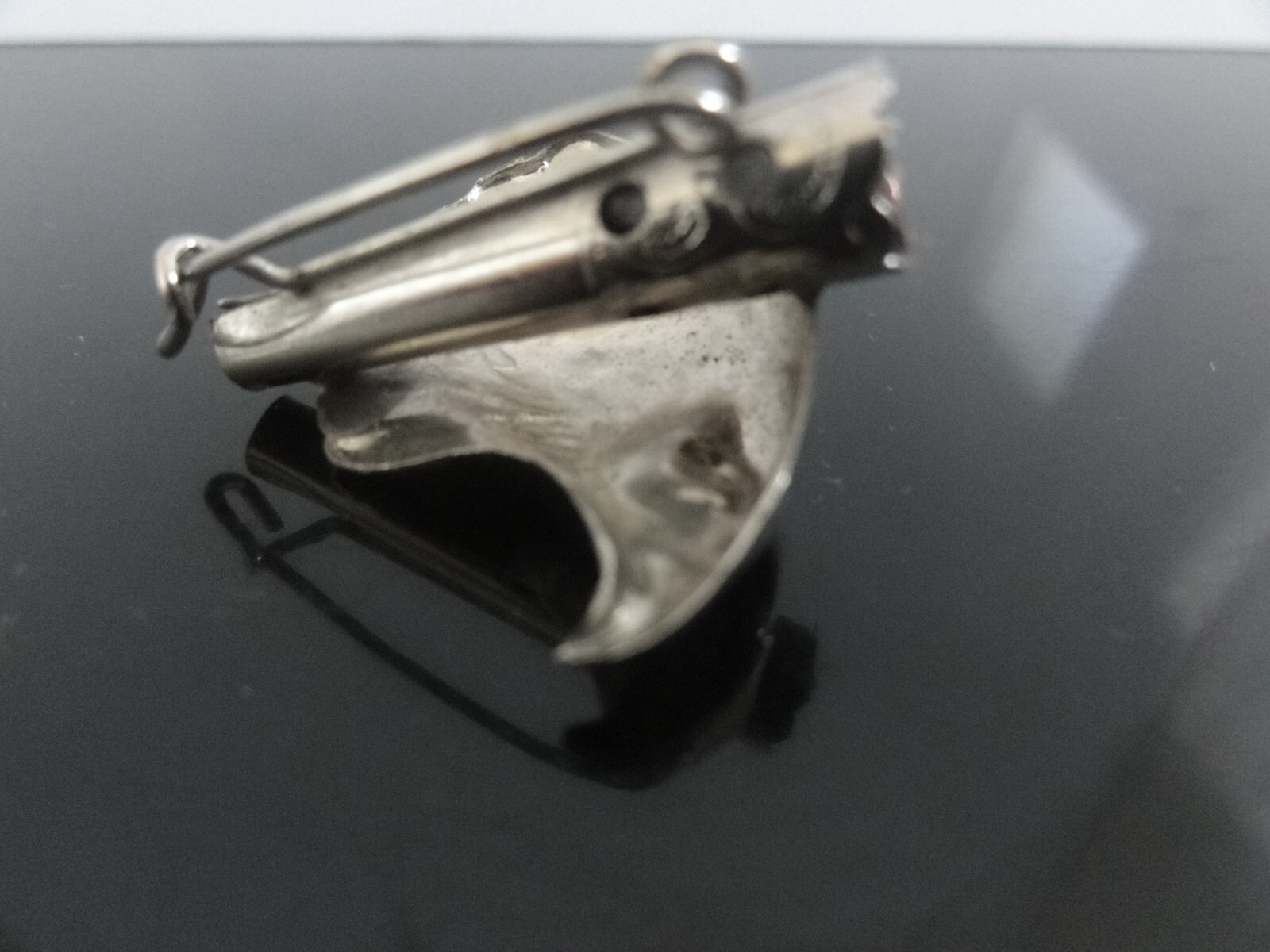 Vtg Rare Silver Eagle Head Man Hat Revere Hunt Pin Brooch with Feather Container