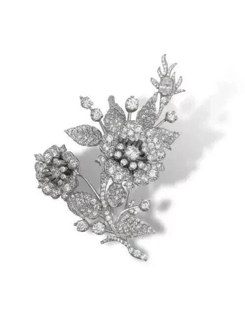 2.50Ct Round Lab Created Diamond Flower Brooch Pin Silver 14K White Gold Plated