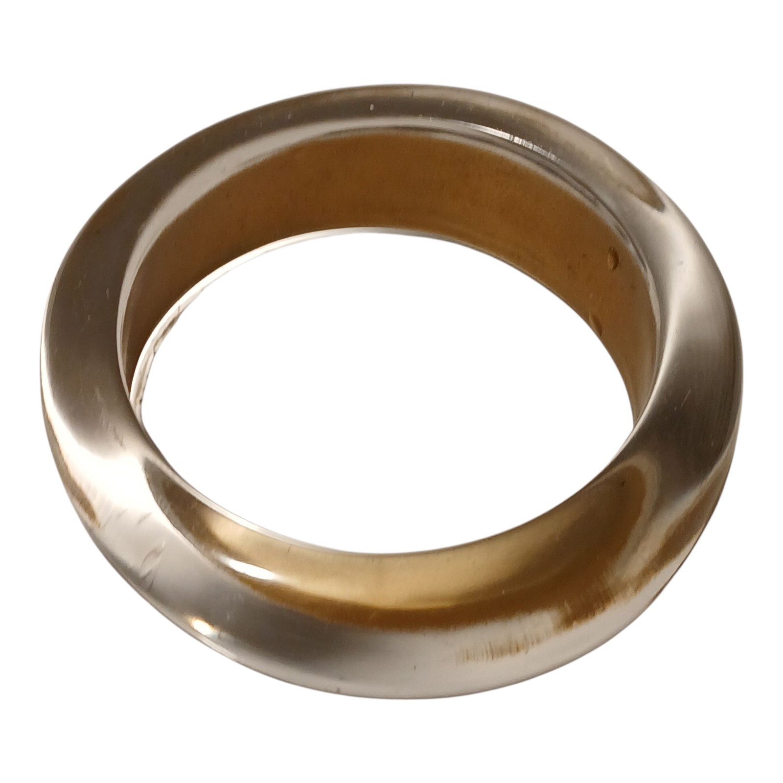 Vintage Clear Champagne Gold Lucite Acrylic Bangle Bracelet Chunky Statement 8″
