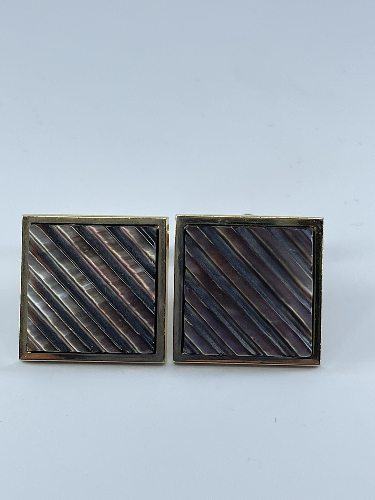 Swank Cufflinks Mother of Pearl square ribbed design bullet backs 1″