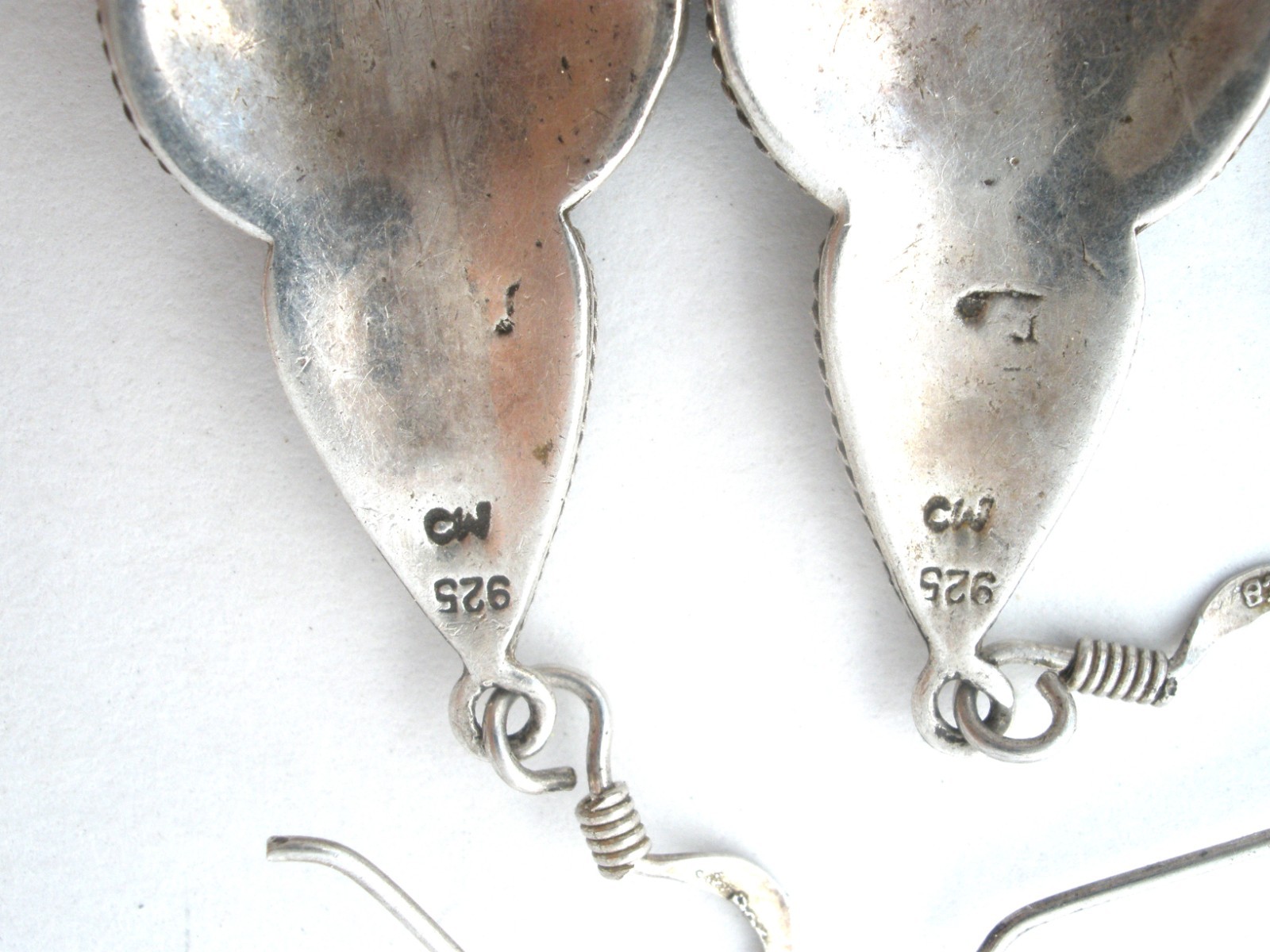 Turquoise Sterling Silver Earrings Pierced Dangle Vintage Southwestern Signed CW