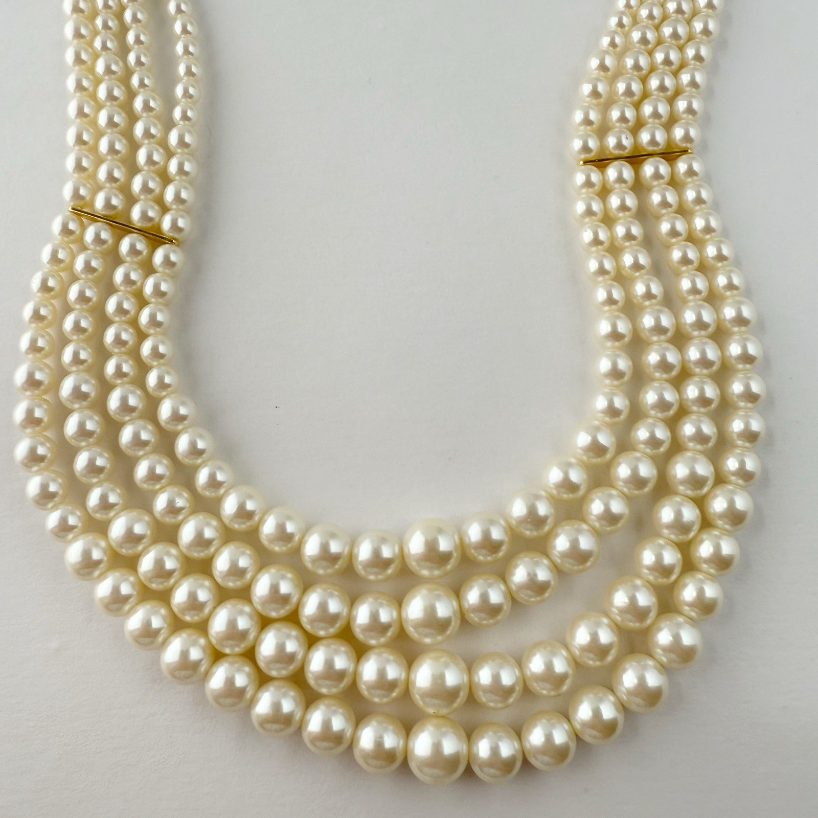 Vintage 4 Strand Faux Pearl Beaded Layered Hook Clasp Necklace