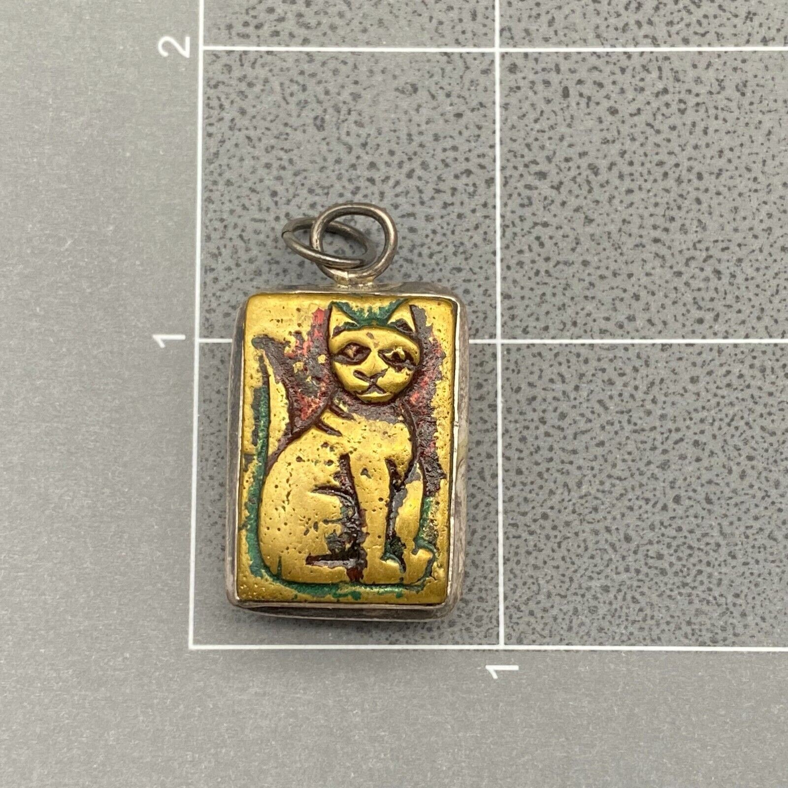 Vintage Cat Mixed Metal Silver Brass Copper Pendant