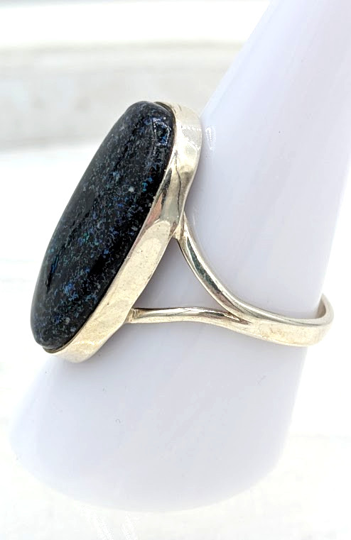 Vintage Sterling Silver Ring Blue Green Composite Opal Look Statement Size 9.5