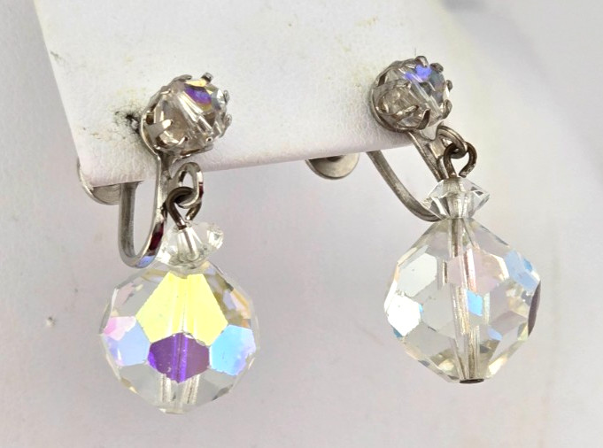 Laguna Clip On Earrings Crystal Drop Signed Vintage Screw Back