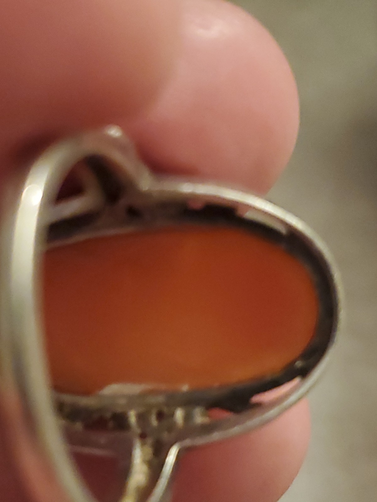 Vintage Sterling Silver Cameo Ring Carved Oval Shell Of Woman Profile