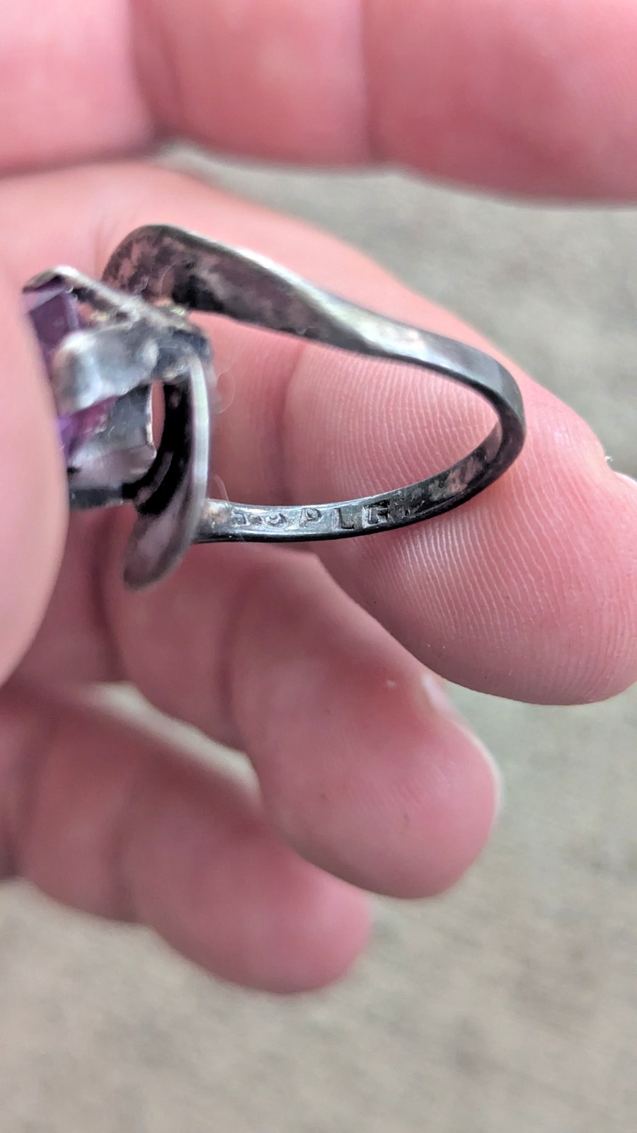 STERLING SILVER 925 & AMETHYST BRUTALIST/MODERNIST STATEMENT RING Sz 7