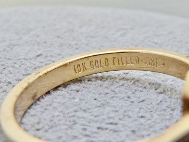 70’S NEW OLD STOCK 10K YELLOW GOLD FILLED SIMULATED AQUA RING SIZE 4.25 RING