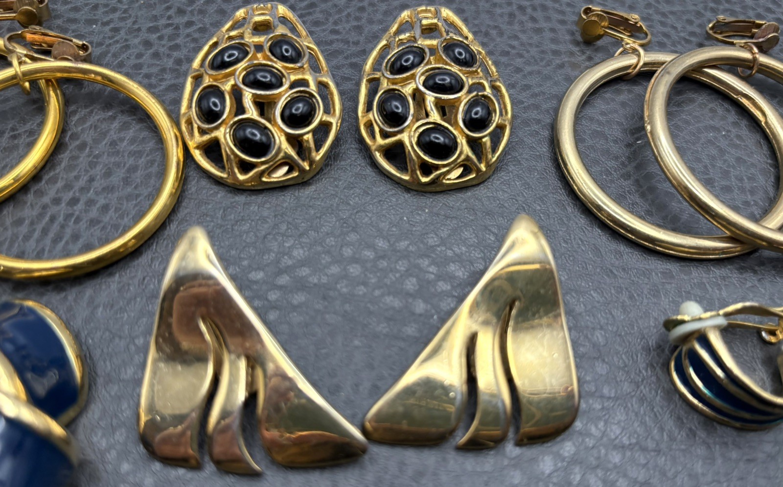 VINTAGE 60’s – 80’s Gold Tone EARRINGS Hoops 1 Monet Enamel CLIP LOT READ
