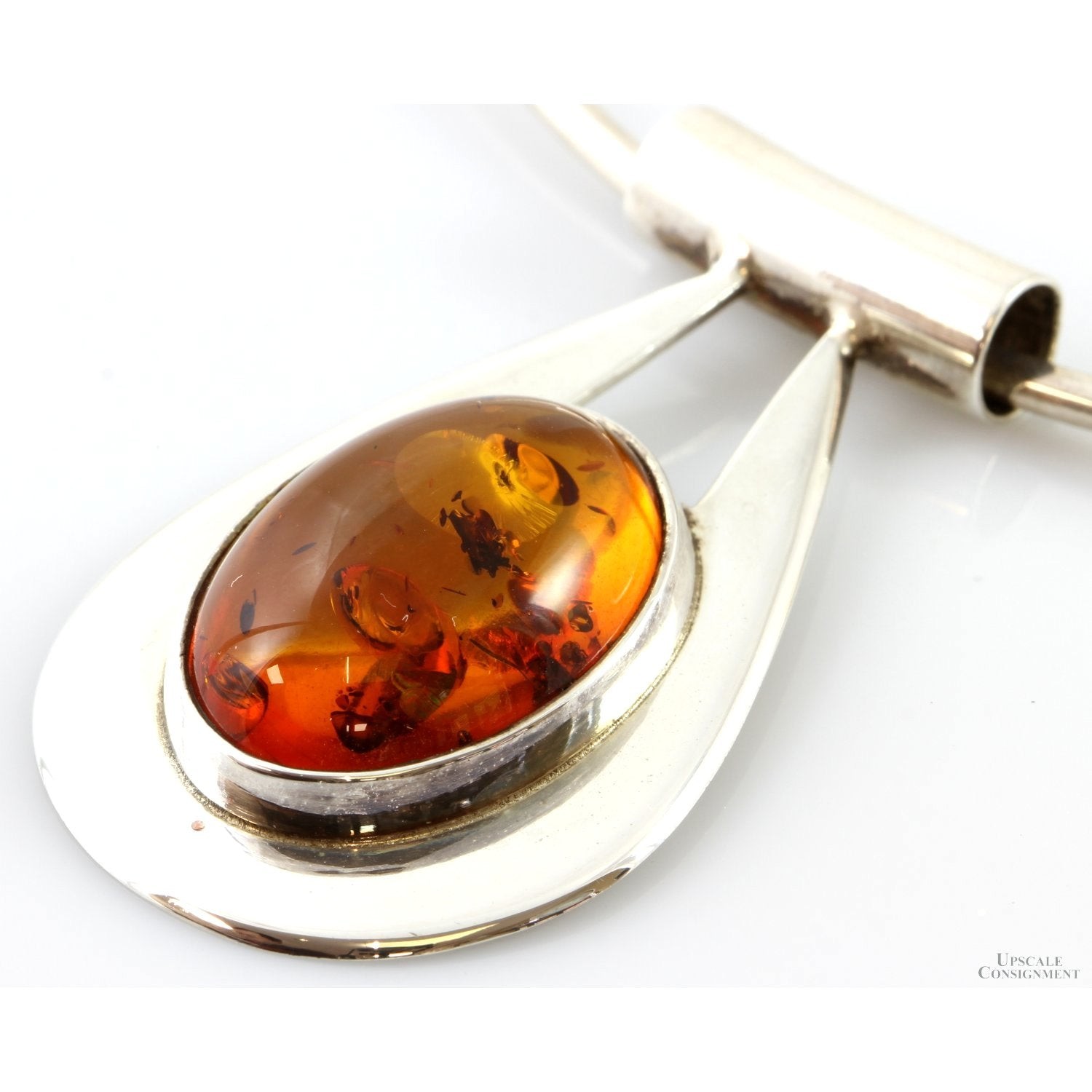 Designer Sterling Silver Amber Pendant & Torque Collar – 17 in