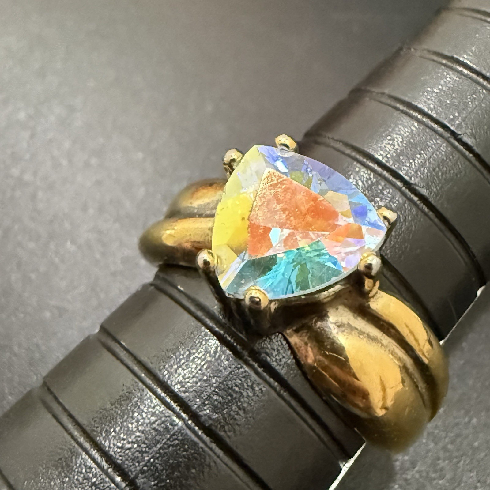 UTC 925 Vermeil Gold Over Sterling Silver Mystic Topaz Trillion Cut Ring Size 8