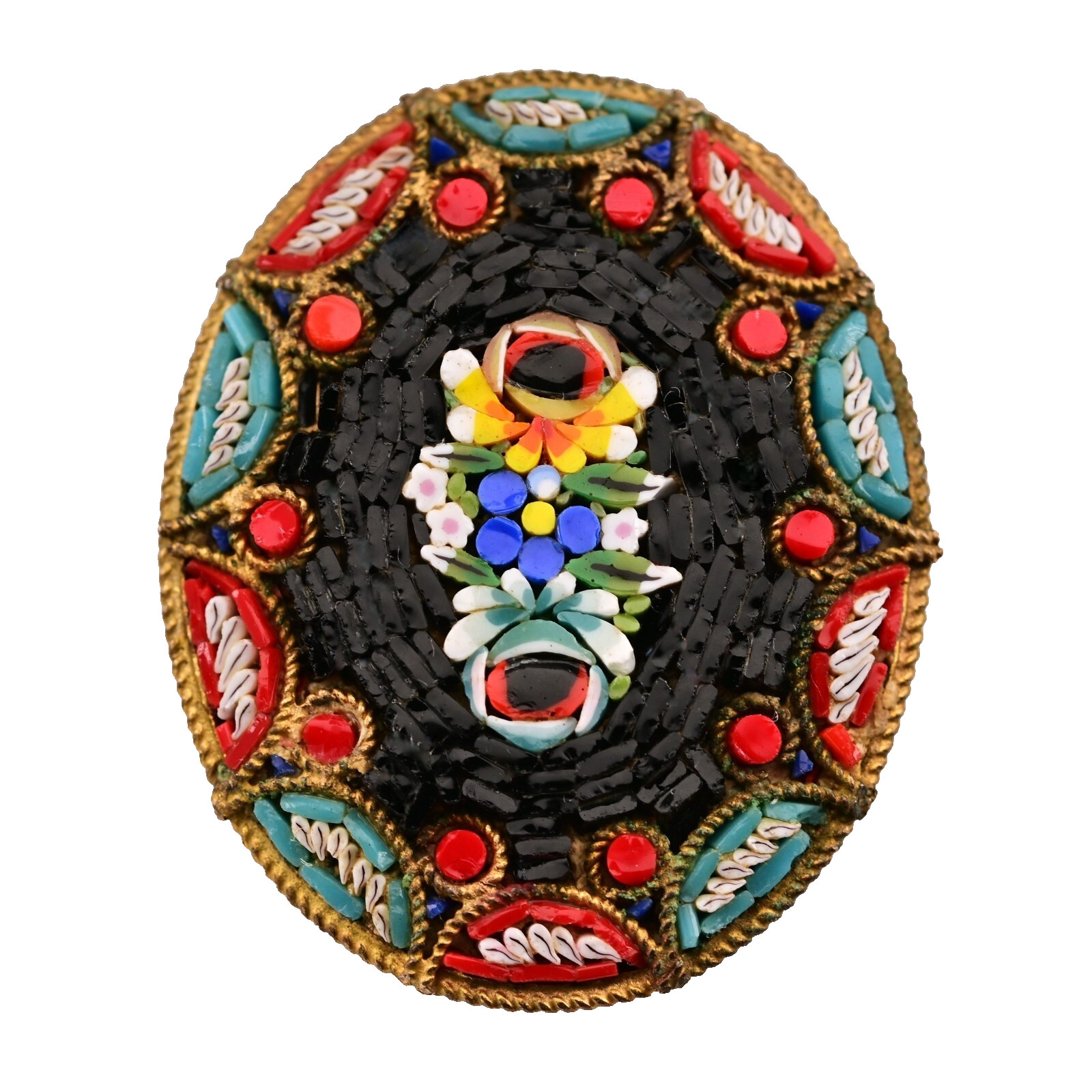 Antique Original Vintage Murano Glass Micro Mosaic Venetian Estate Brooch Pin