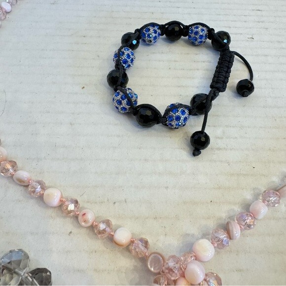 Lot of 4 Vintage Clear Crystal Cut Faceted Glass Bead Necklaces & Bracelets Set