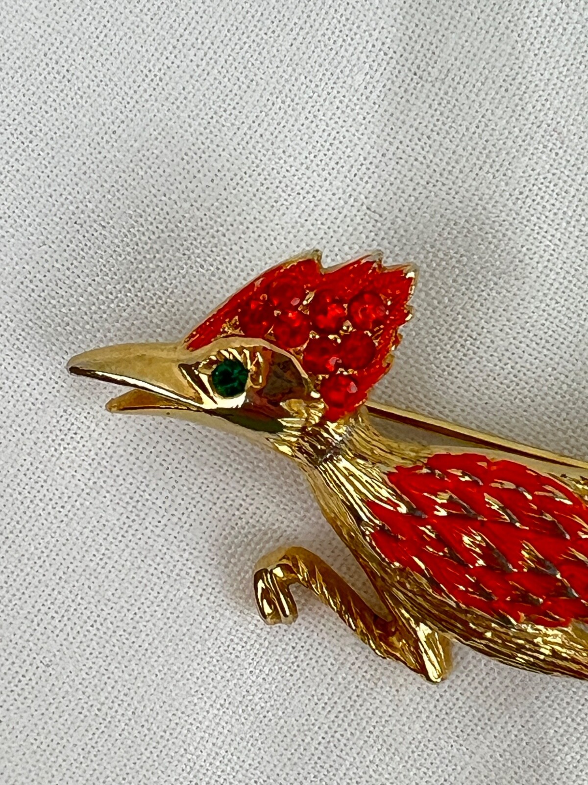 Lot of 3 Gold Tone Bird Brooches Pins Jelly Belly Rhinestones Red Orange Cream