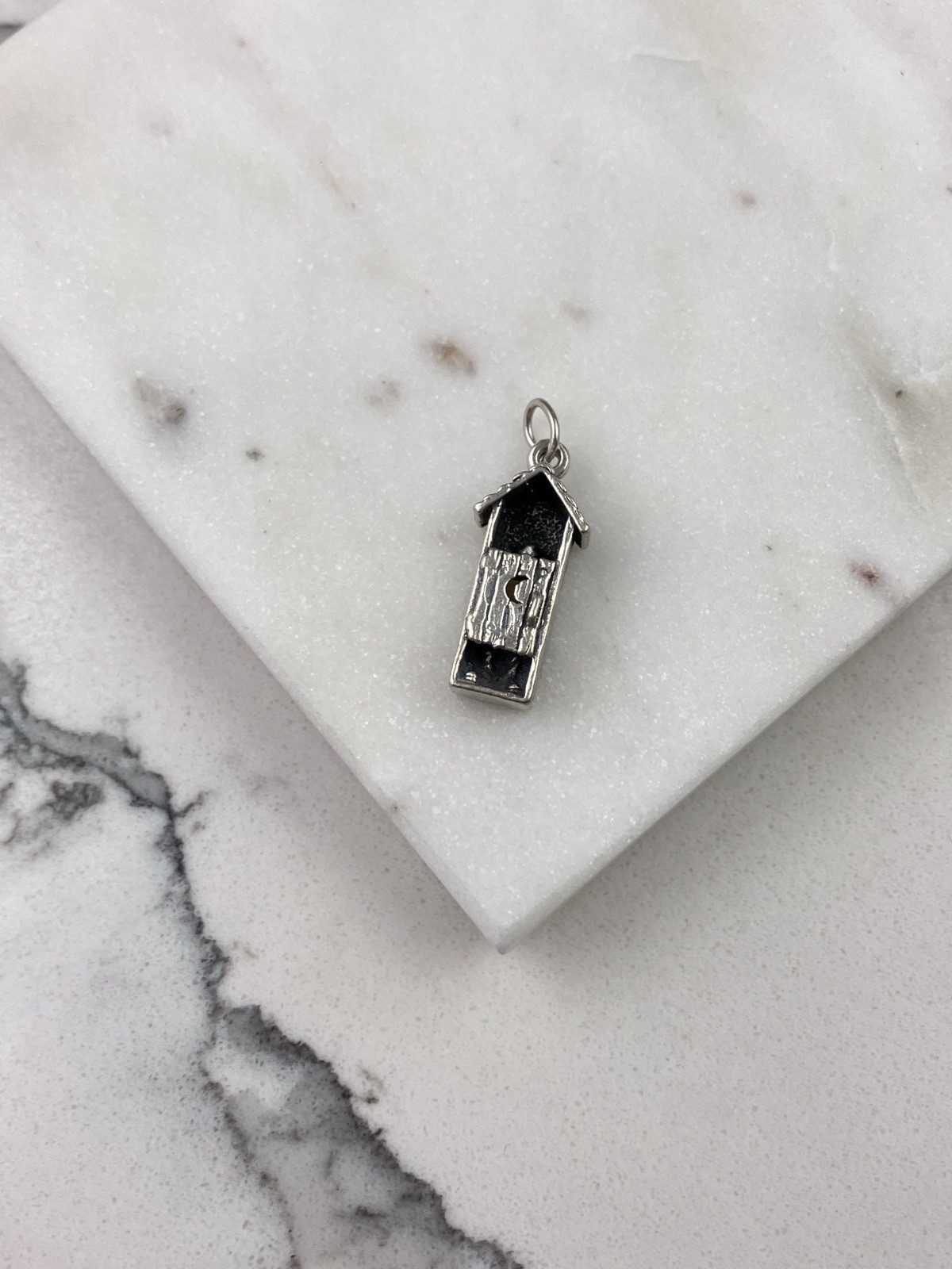 Vintage 925 Sterling Silver Person In Outhouse 3D Novelty Charm Pendant
