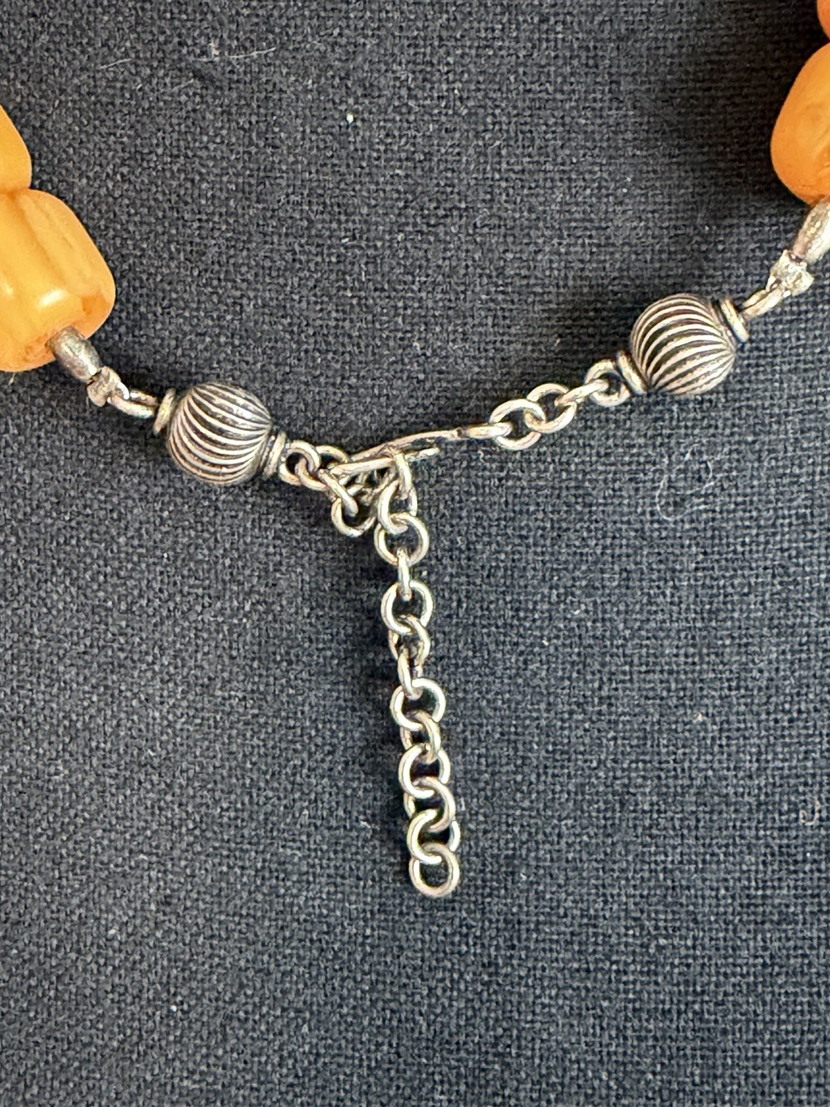 Vtg 925 Sterling Butterscotch Bakelite 17” Necklace BarrelBeads 1cm Tested 85.6g