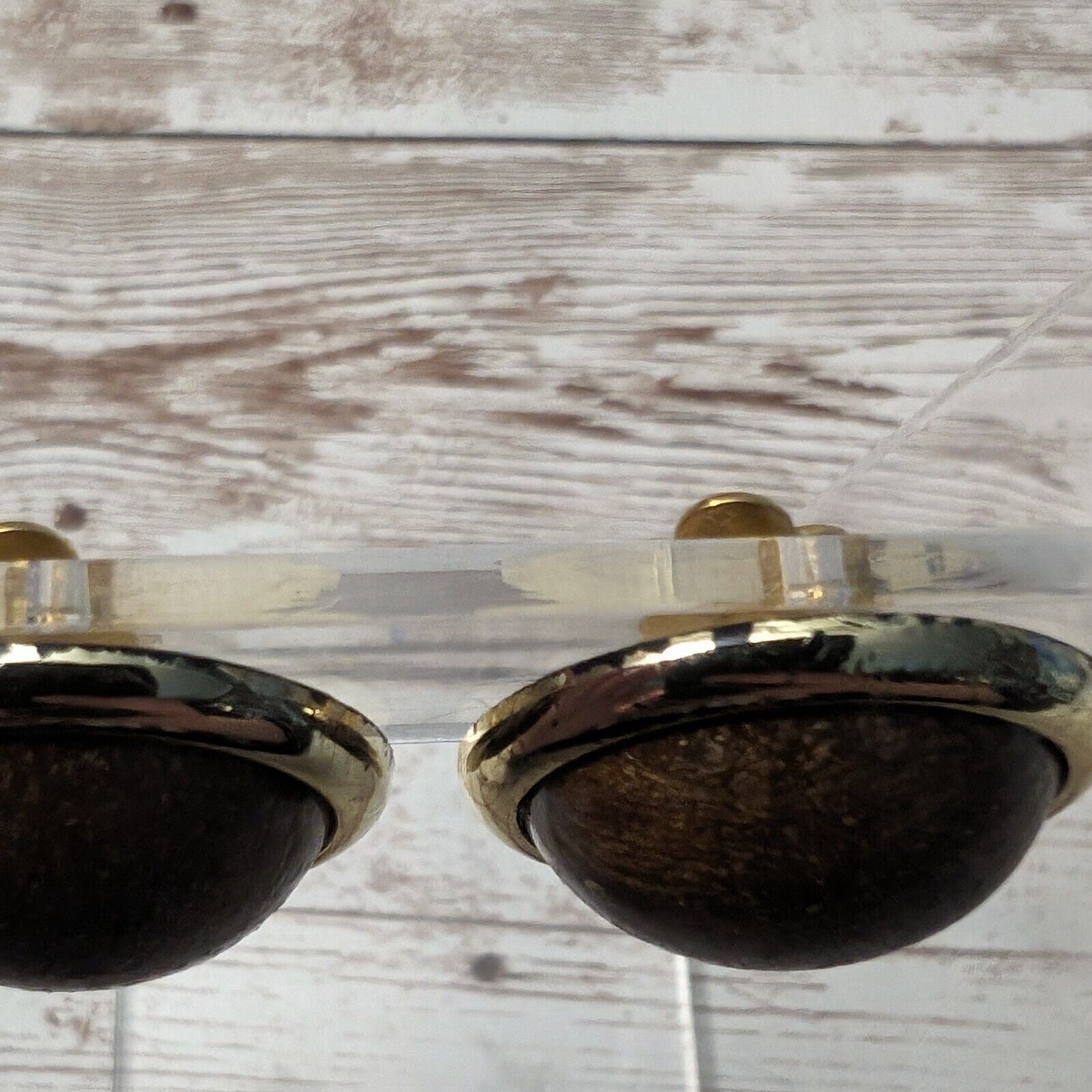 Vintage Clip On Earrings – Domed Patterned Brown with Gold Tone Halo