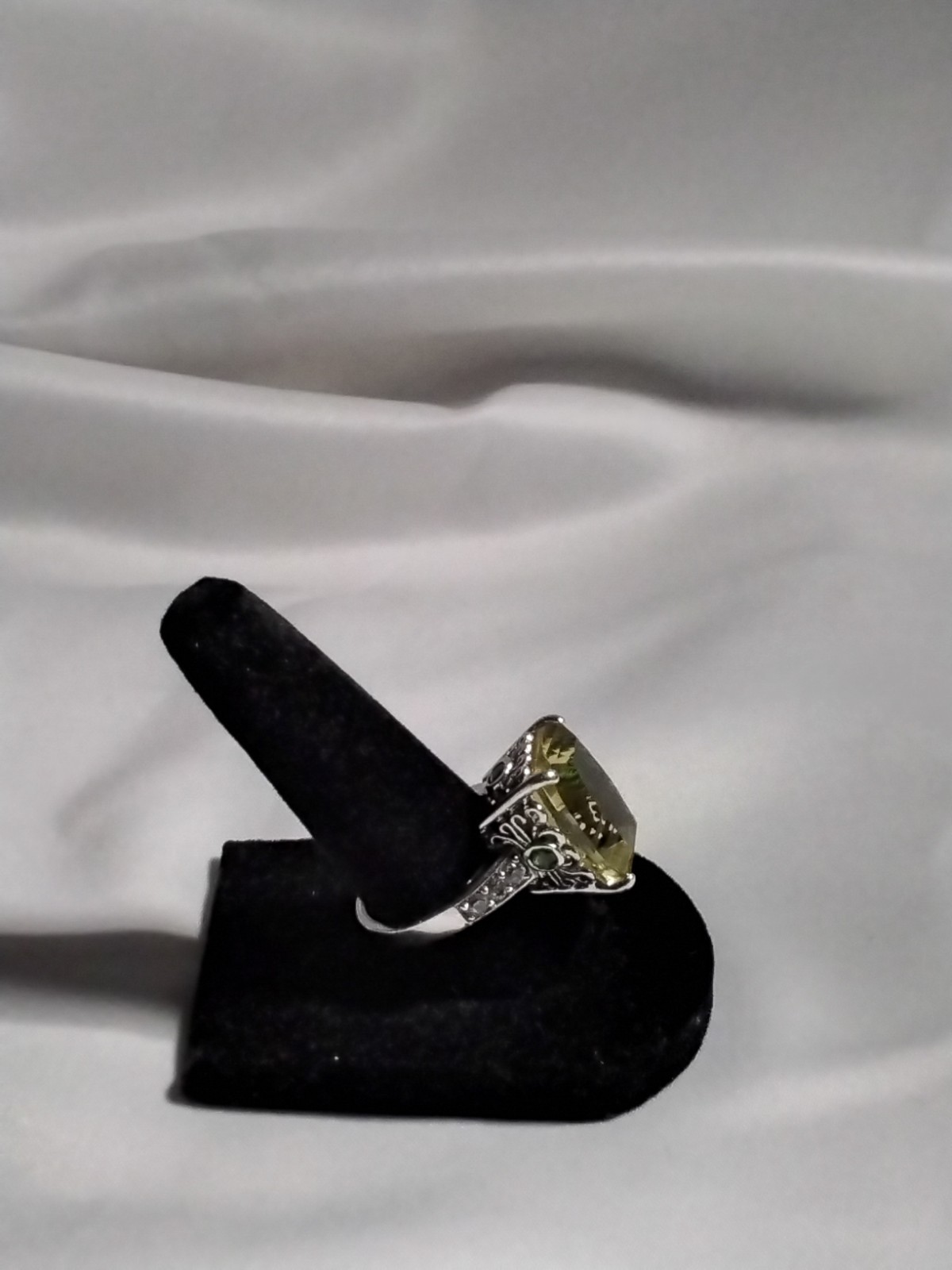 Vintage Lg. Pale Citrine Cushion Cut RING With Ornate Sterling Band Size 7.75