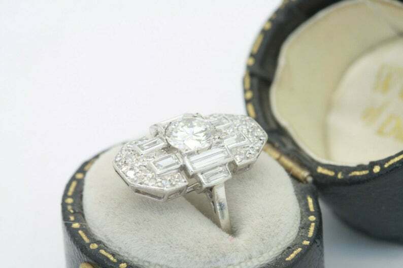 Art Deco Cluster Round Lab-Created Diamond Engagement 14K White Gold Finish Ring