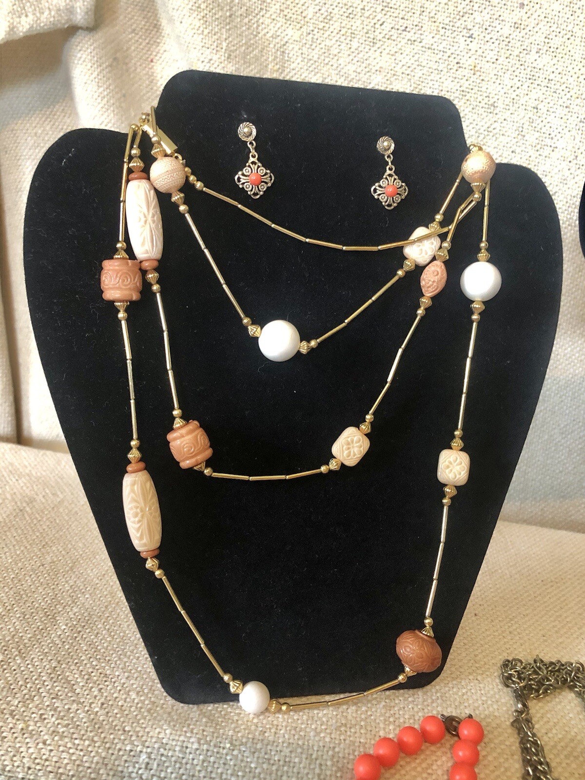 Lot of 20 Vintage to Modern Jewelry Mix Matching Orange Gold Tone Peach Brown