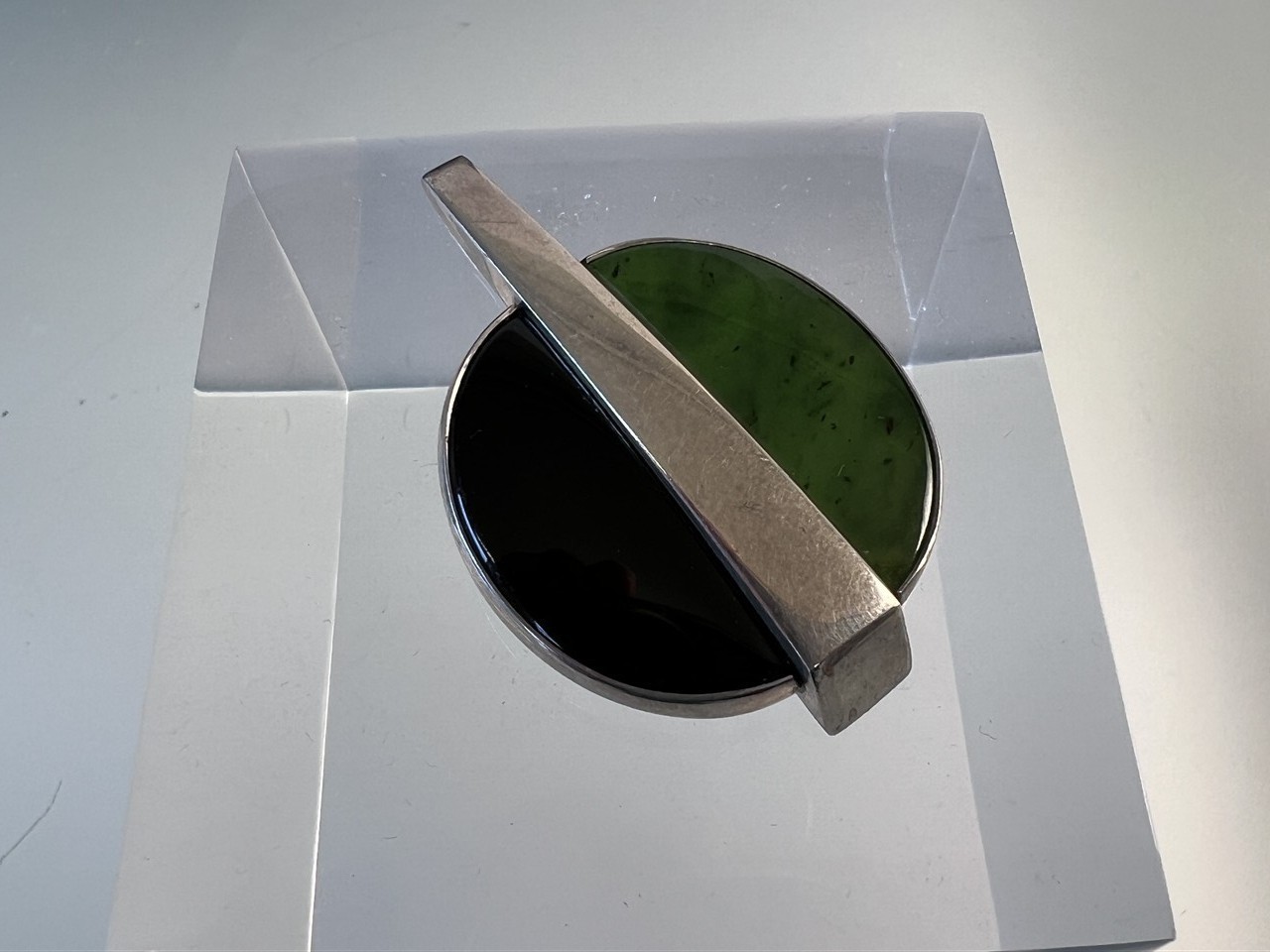 Niels Eric N. E. FROM Sterling Modernist Jade (Nephrite) and Onyx Pendant