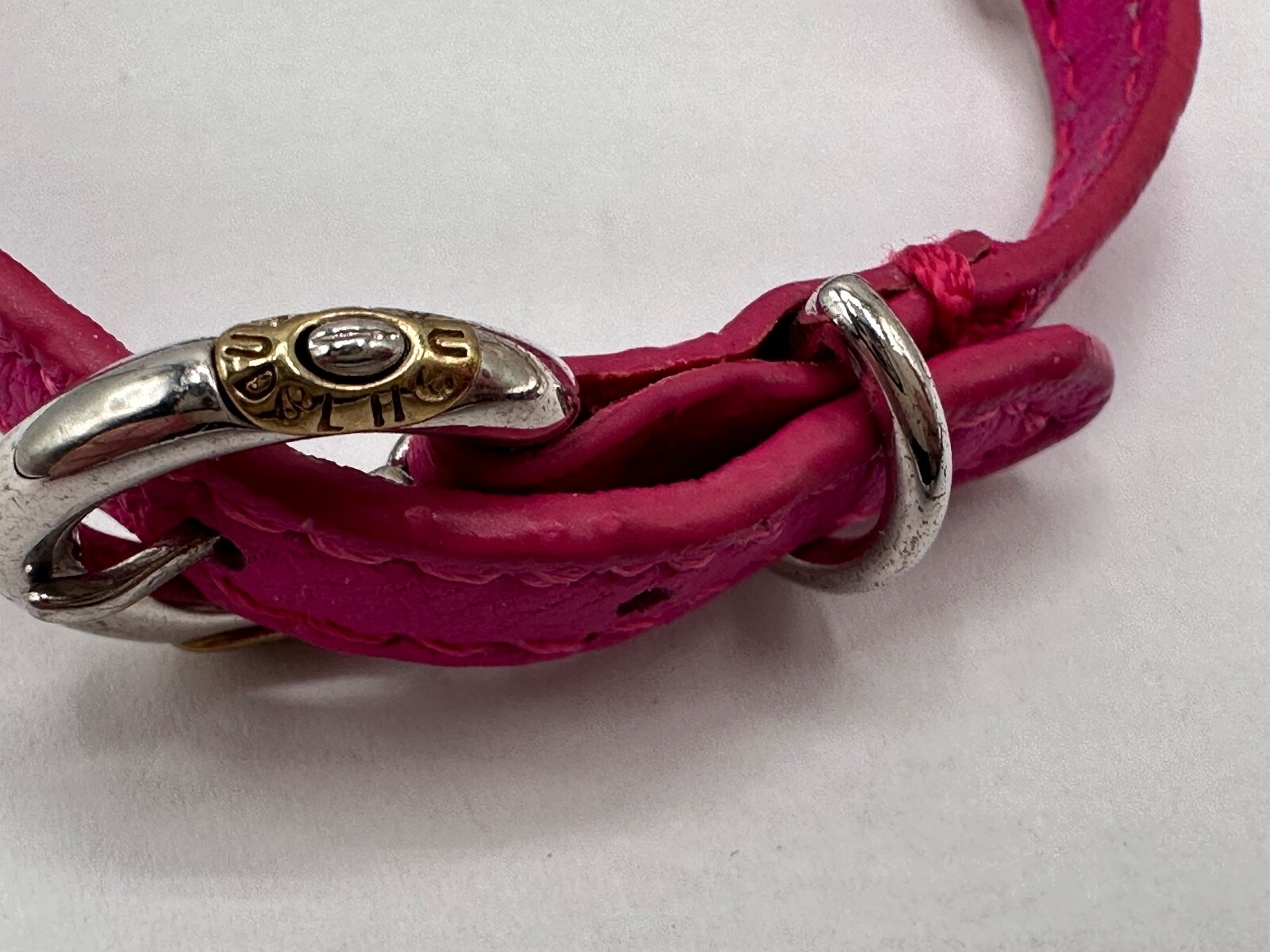 GOLD SILVER PLATED CRYSTAL FUCHSIA PINK SKIN HENRI BENDEL SIGNED BUCKLE BRACELET