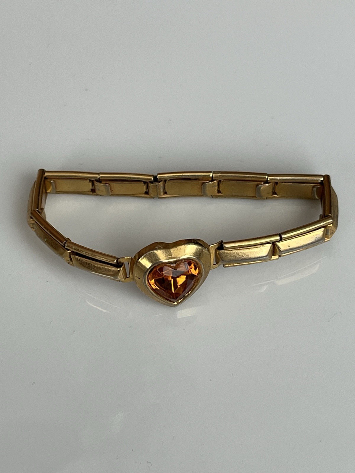 Vintage Childs Expansion Sweetheart Bracelet Topaz Rhinestone Heart Japan