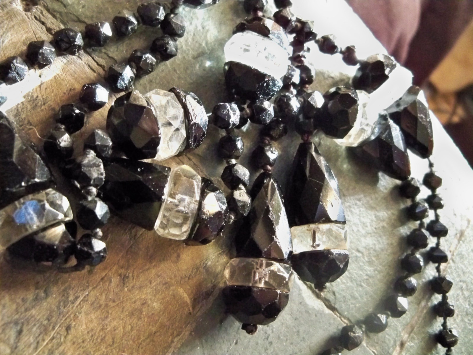 RARE Large CUT VINTAGE vauxhall NECKLACE art deco long lariat tassel CZECH bead