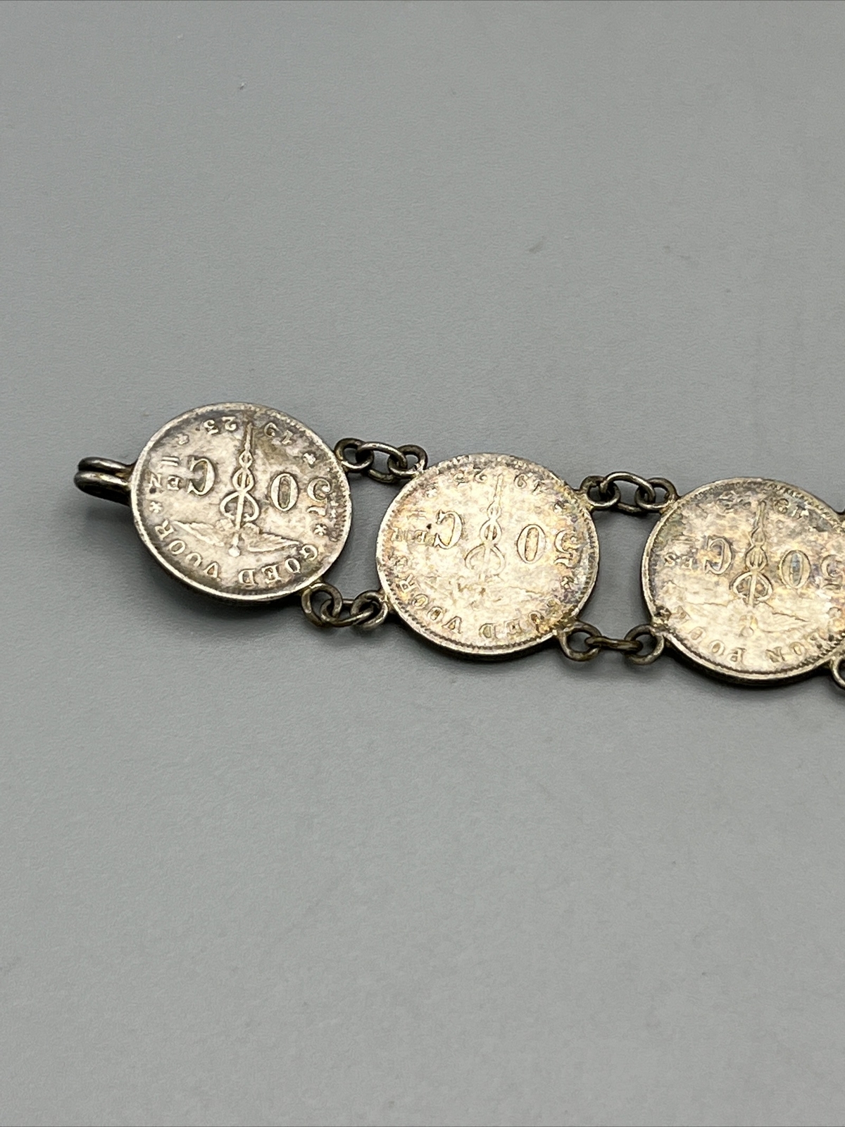 Belgian Silver Coin Bracelet Org Belgium Currency Hook Clasp 7″ Vintage