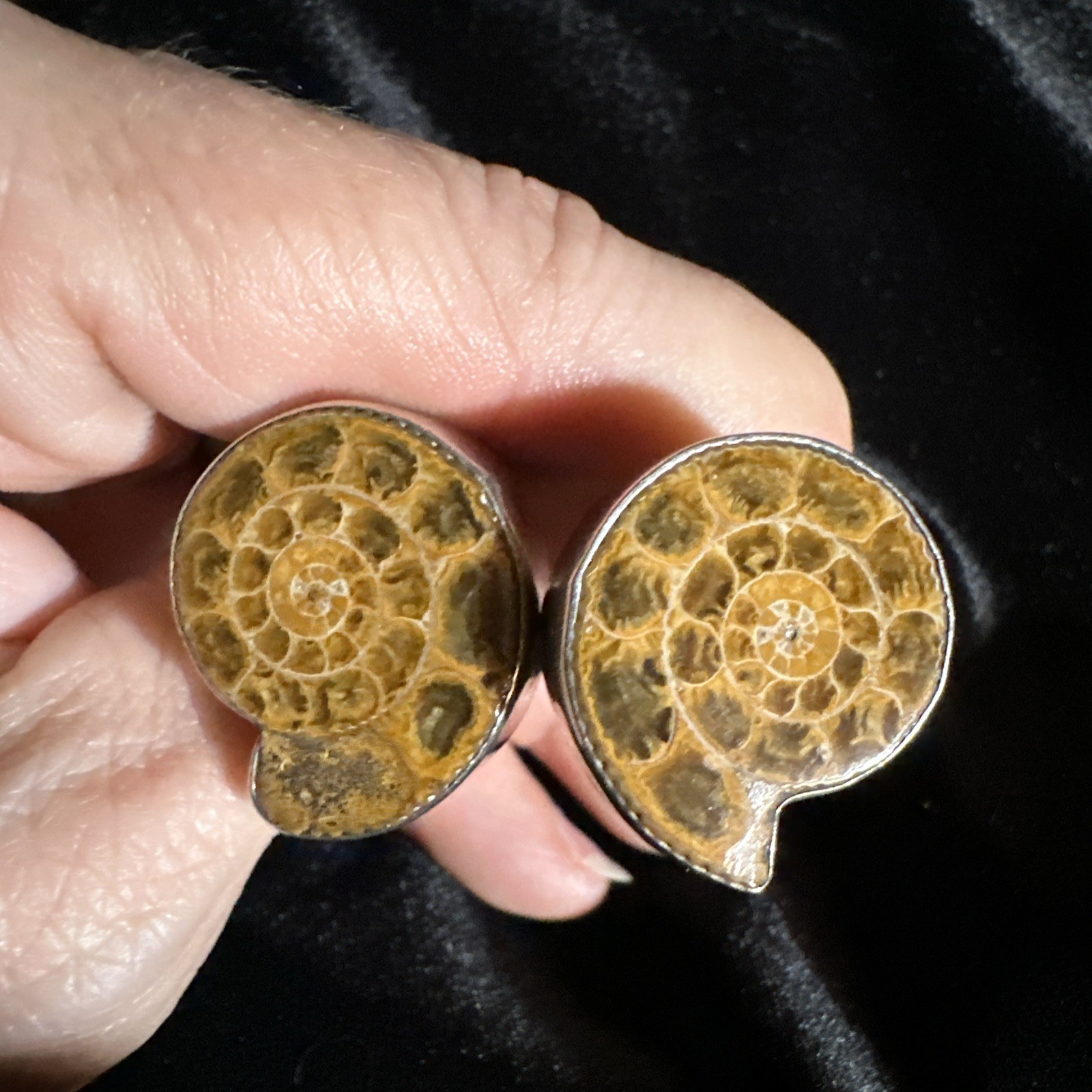 Vintage AKR Amy Kahn Russell Clip Earrings 1.5 Inch Ammonite 925 Sterling 27.2g