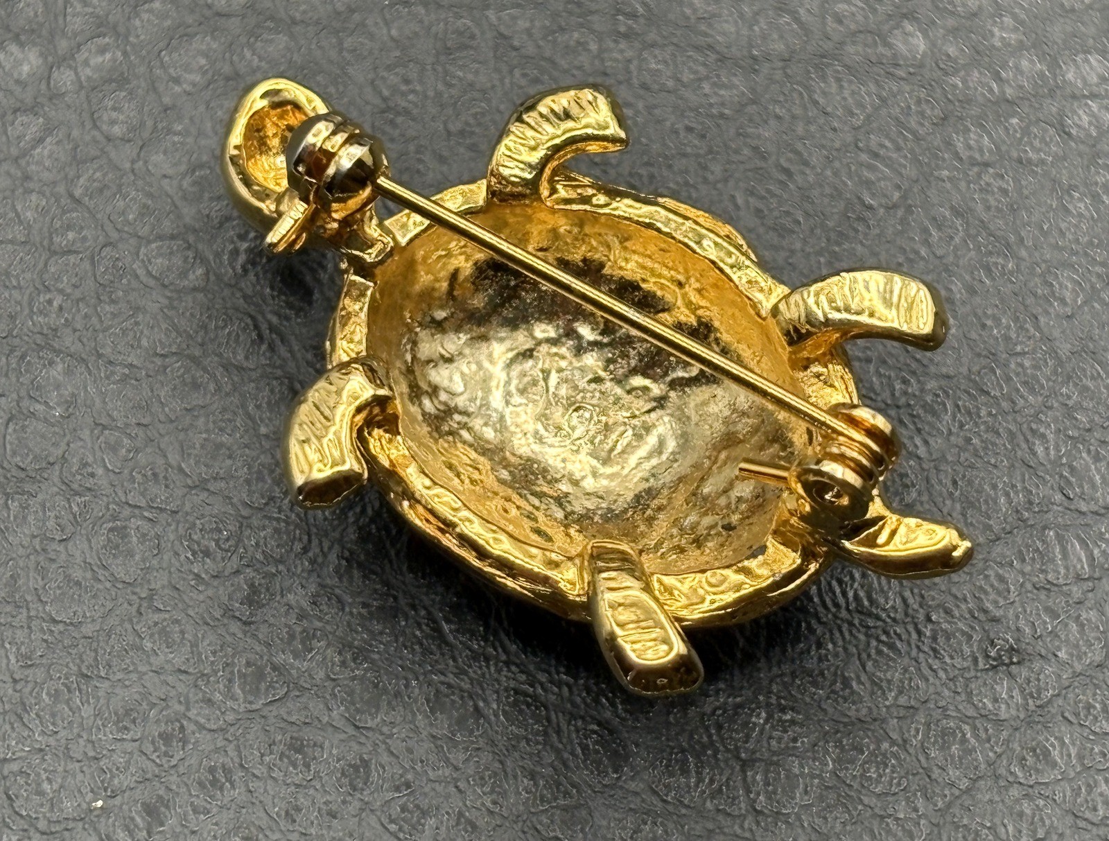 Vintage Enamel Rhinestone Gold Tone Turtle Brooch Pin