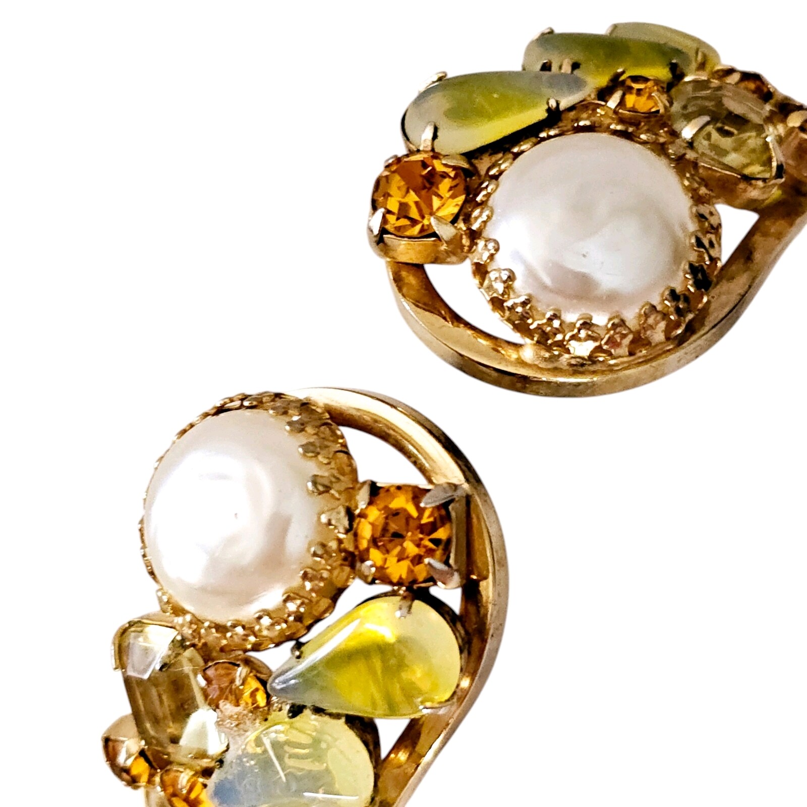 Vintage Juliana DeLizza & Elster Pearls Opalescent Rhinestone Clamper Bracelet