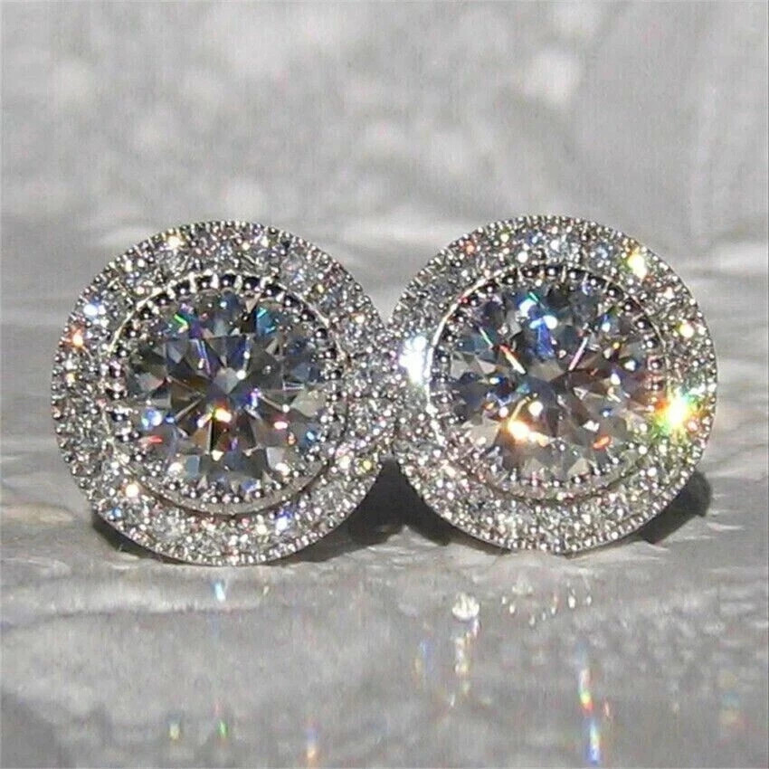Art Deco Vintage Round Cut Lab Created Diamond Antique Earring 14K White Gold FN