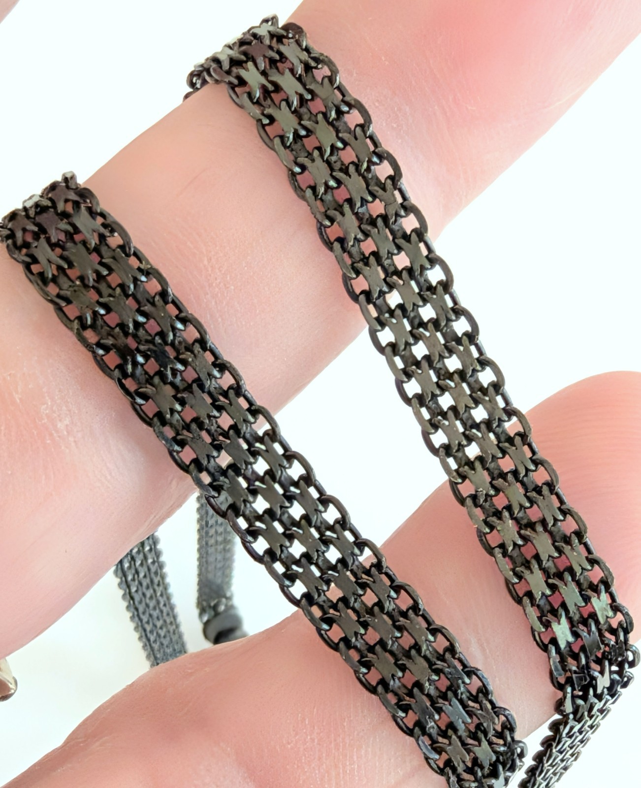 Beautiful Vintage Italy 925 Sterling Silver Black Enamel Mesh Chain Necklace 20″