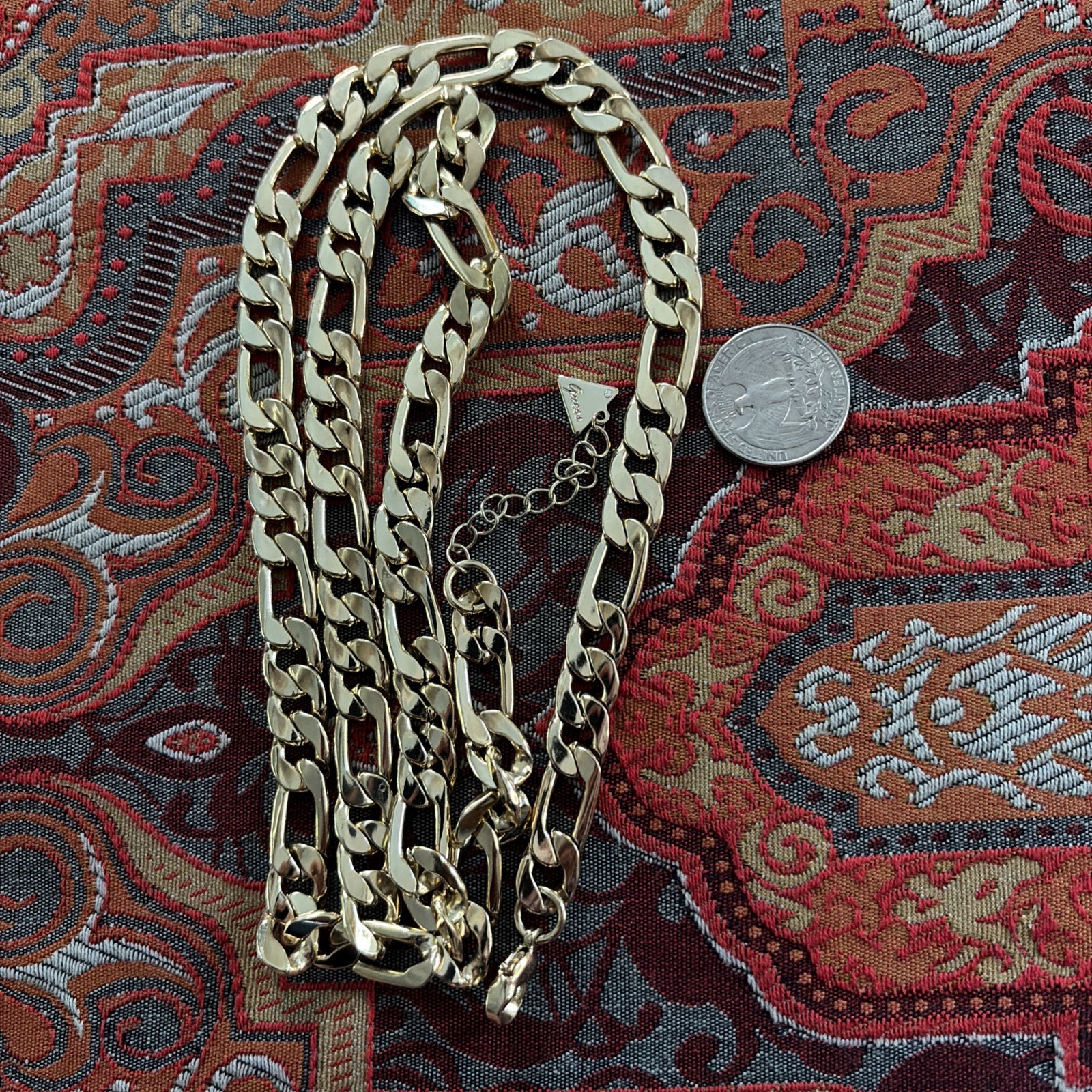 Vtg Guess Gold Tone 1cm Figaro Chain Necklace 29” Chunky Statement
